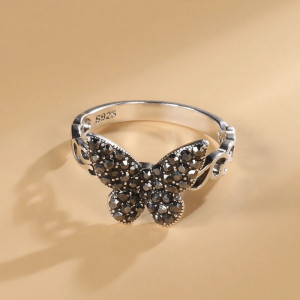 Midnight Sparkle Butterfly Ring | 925 Sterling Silver Vintage