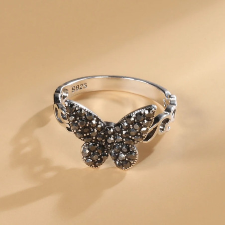 Midnight Sparkle Butterfly Ring | 925 Sterling Silver Vintage