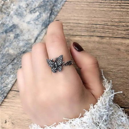 Midnight Sparkle Butterfly Ring | 925 Sterling Silver Vintage