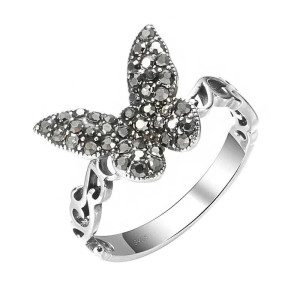 Midnight Sparkle Butterfly Ring | 925 Sterling Silver Vintage