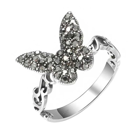 Midnight Sparkle Butterfly Ring | 925 Sterling Silver Vintage