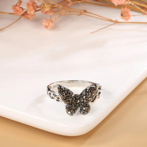 Midnight Sparkle Butterfly Ring | 925 Sterling Silver Vintage