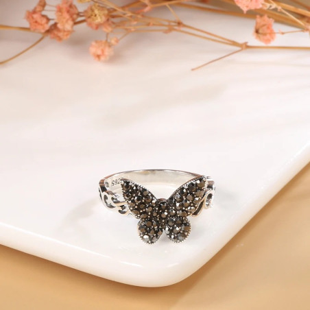 Midnight Sparkle Butterfly Ring | 925 Sterling Silver Vintage