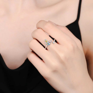 Multicolor Butterfly Ring in Sterling Silver | Cute Jewelry Gift