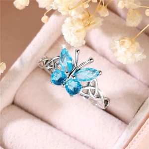Sapphire Glow Blue Butterfly Ring | Cute Adjustable Jewelry