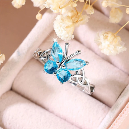 Sapphire Glow Blue Butterfly Ring | Cute Adjustable Jewelry