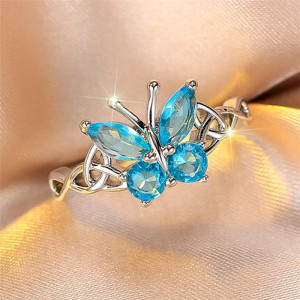 Sapphire Glow Blue Butterfly Ring | Cute Adjustable Jewelry
