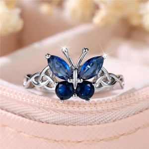 Azure Sparkle Blue Butterfly Ring - Elegant & Unique Jewelry