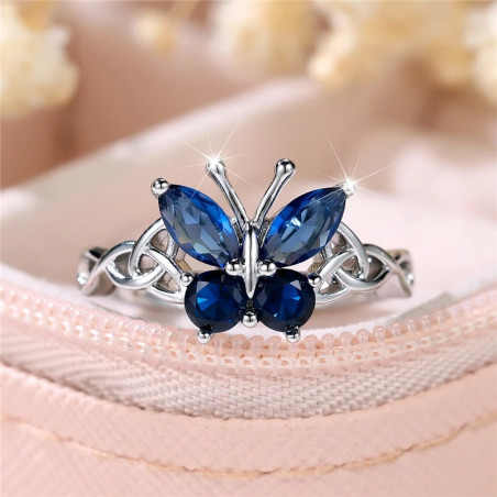 Azure Sparkle Blue Butterfly Ring - Elegant & Unique Jewelry
