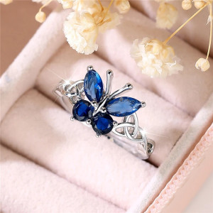 Azure Sparkle Blue Butterfly Ring - Elegant & Unique Jewelry