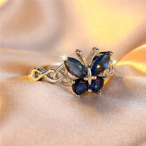 Azure Sparkle Blue Butterfly Ring - Elegant & Unique Jewelry