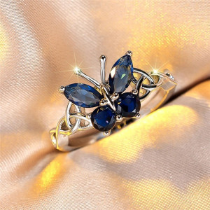 Azure Sparkle Blue Butterfly Ring - Elegant & Unique Jewelry