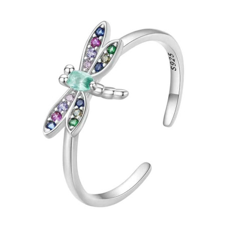 Mystic Rainbow Dragonfly Ring 925 Silver – Elegant Jewelry