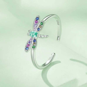 Mystic Rainbow Dragonfly Ring 925 Silver – Elegant Jewelry