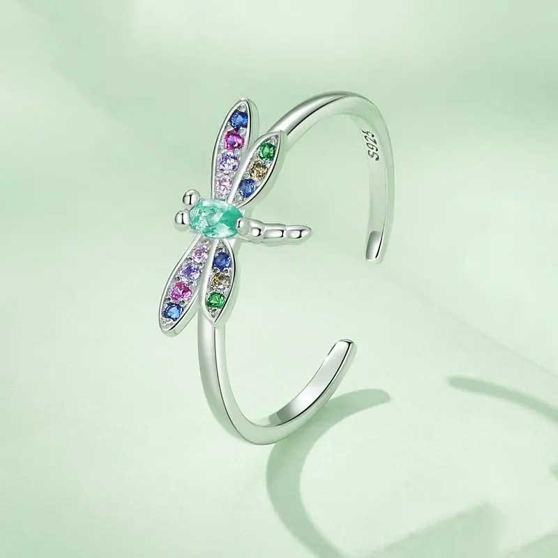 Mystic Rainbow Dragonfly Ring 925 Silver – Elegant Jewelry