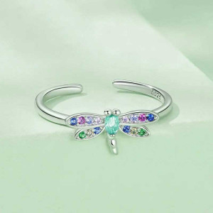Mystic Rainbow Dragonfly Ring 925 Silver – Elegant Jewelry