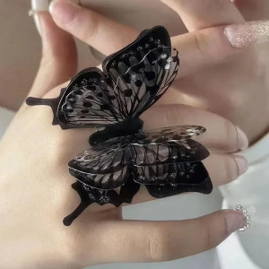 Gothic Chic Black Butterfly Ring - Elegant & Mysterious Gift