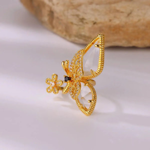 Cute Golden Butterfly Ring | Adjustable Crystal Women's Jewelry