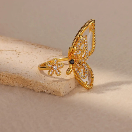 Cute Golden Butterfly Ring | Adjustable Crystal Women's Jewelry