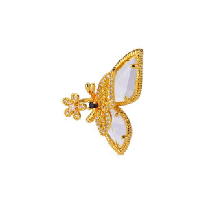 Cute Golden Butterfly Ring | Adjustable Crystal Women's Jewelry