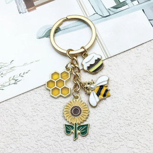 Golden Sunflower Bee Keychain – Cute Nature-Inspired Gift