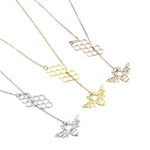 Cute Honeycomb Bee Necklace | Unique Gift for Women | 1001Bees