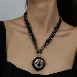'Nocturnal Majesty' Bee Necklace | Elegant Copper & Resin Jewelry