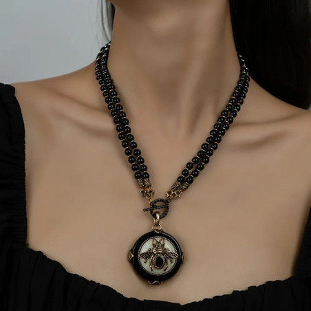 'Nocturnal Majesty' Bee Necklace | Elegant Copper & Resin Jewelry