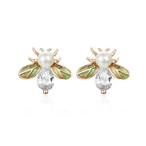 Vintage Pearl & Crystal Bee Earrings | Cute Bee Jewelry Gift