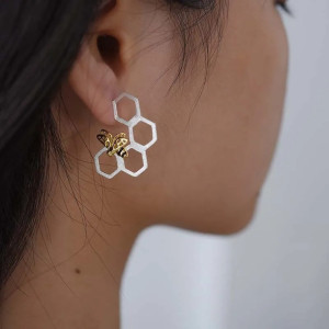 Golden Hive Bee Earrings | 925 Sterling Silver Jewelry Gift