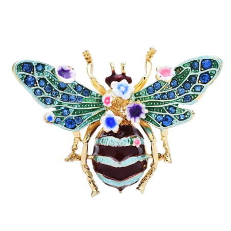 Unique Blue Bee Brooch with Flowers | Cute Bee Pin Jewelry Gift