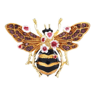 Gold Bee Brooch with Flowers | Cute Bee Pin Jewelry Gift