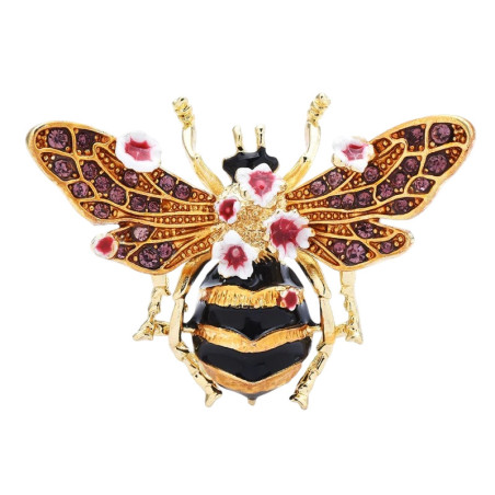 Gold Bee Brooch with Flowers | Cute Bee Pin Jewelry Gift
