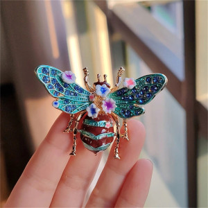 Unique Blue Bee Brooch with Flowers | Cute Bee Pin Jewelry Gift