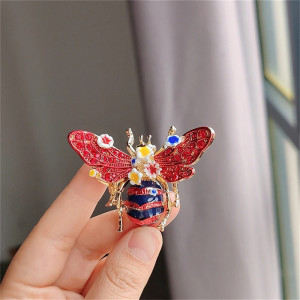 Red Flower Bee Brooch Pin | Unique Jewelry Gift for Women