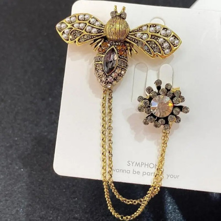 Broche Abeille Majestueuse avec Chaînettes | Bijou Unique