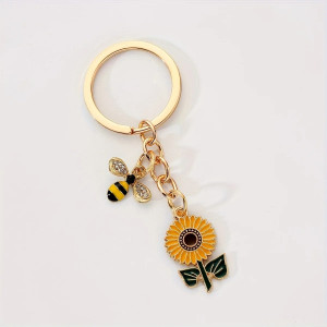 Rhinestone Bee Keychain with Sunflower | Cute Bee Lover Gift