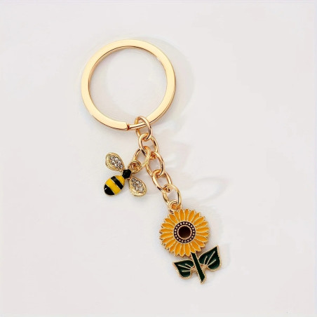 Rhinestone Bee Keychain with Sunflower | Cute Bee Lover Gift