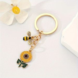 Rhinestone Bee Keychain with Sunflower | Cute Bee Lover Gift