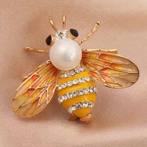 Broche Abeille Dorée et Perle | Cadeau Élégant pour Femme