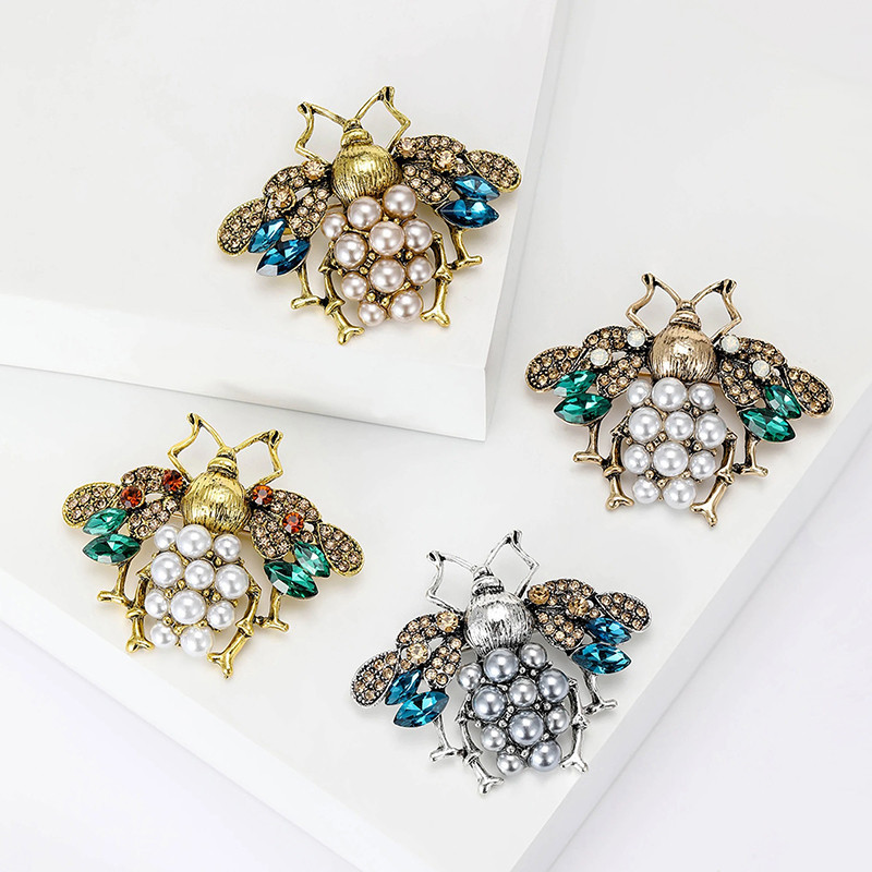 Broche Reine Abeille | Élégante Broche Abeille Perles & Strass