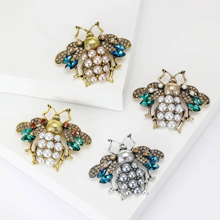 Broche Reine Abeille | Élégante Broche Abeille Perles & Strass
