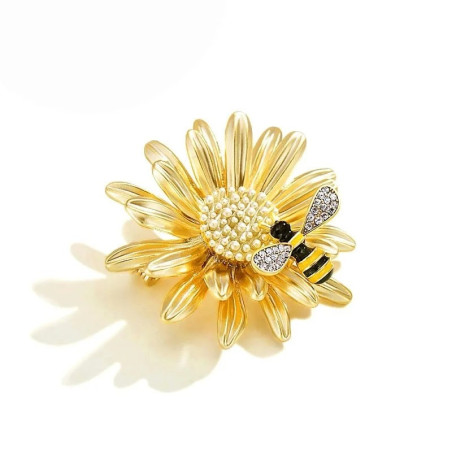 Broche Abeille Fleur en Cristal - Bijou Élégant & Nature