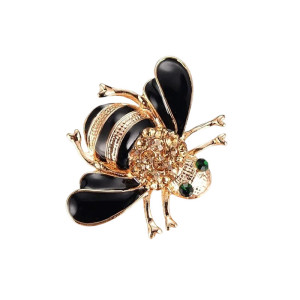 Midnight Chic Bee Brooch - Elegant Black & Gold Bee Pin