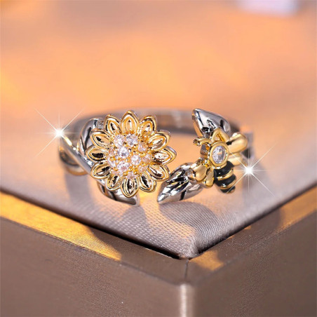 Cute Bee Ring 'Sunshine Forager' | Adjustable CZ Jewelry Gift