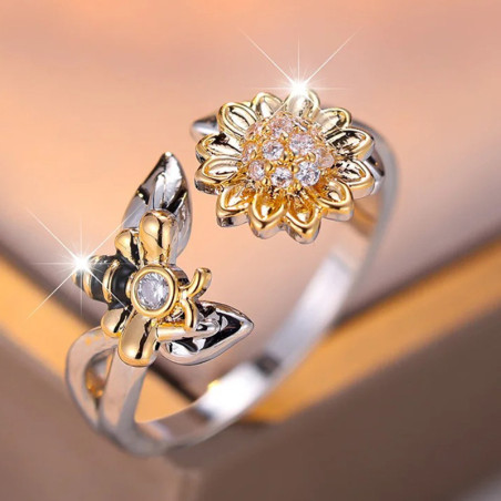Cute Bee Ring 'Sunshine Forager' | Adjustable CZ Jewelry Gift