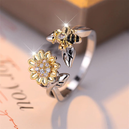 Cute Bee Ring 'Sunshine Forager' | Adjustable CZ Jewelry Gift