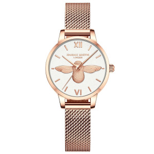 Elegant Pearl Bee Watch | Unique Stainless Steel Bee Jewelry