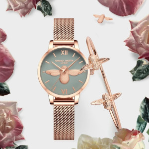 Celadon Bee Watch & Bangle Set | Cute Bee Jewelry Gift