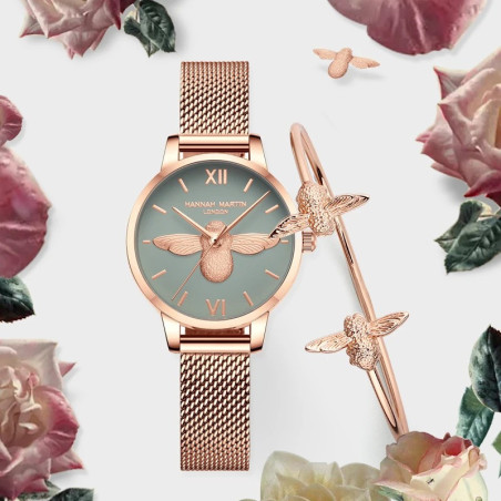 Celadon Bee Watch & Bangle Set | Cute Bee Jewelry Gift